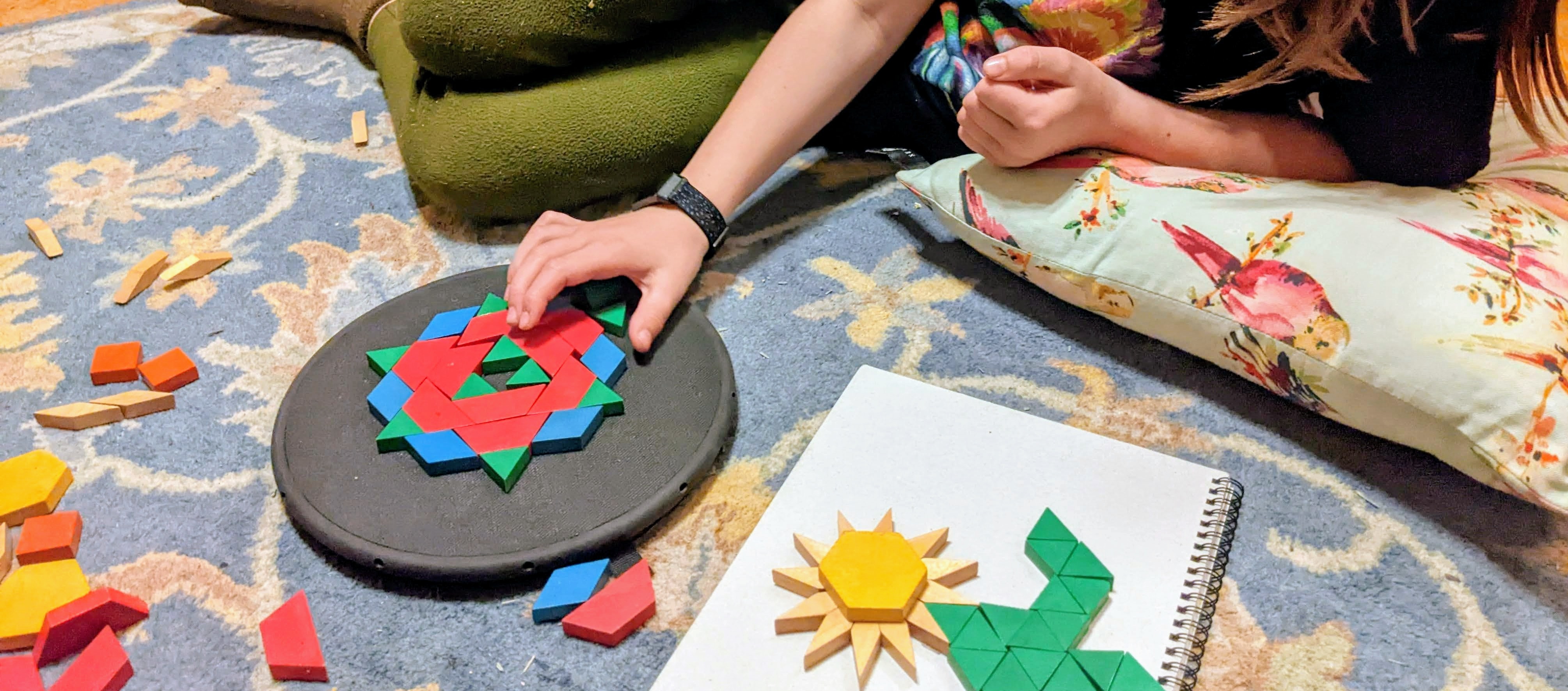 Family collaborating on math activities